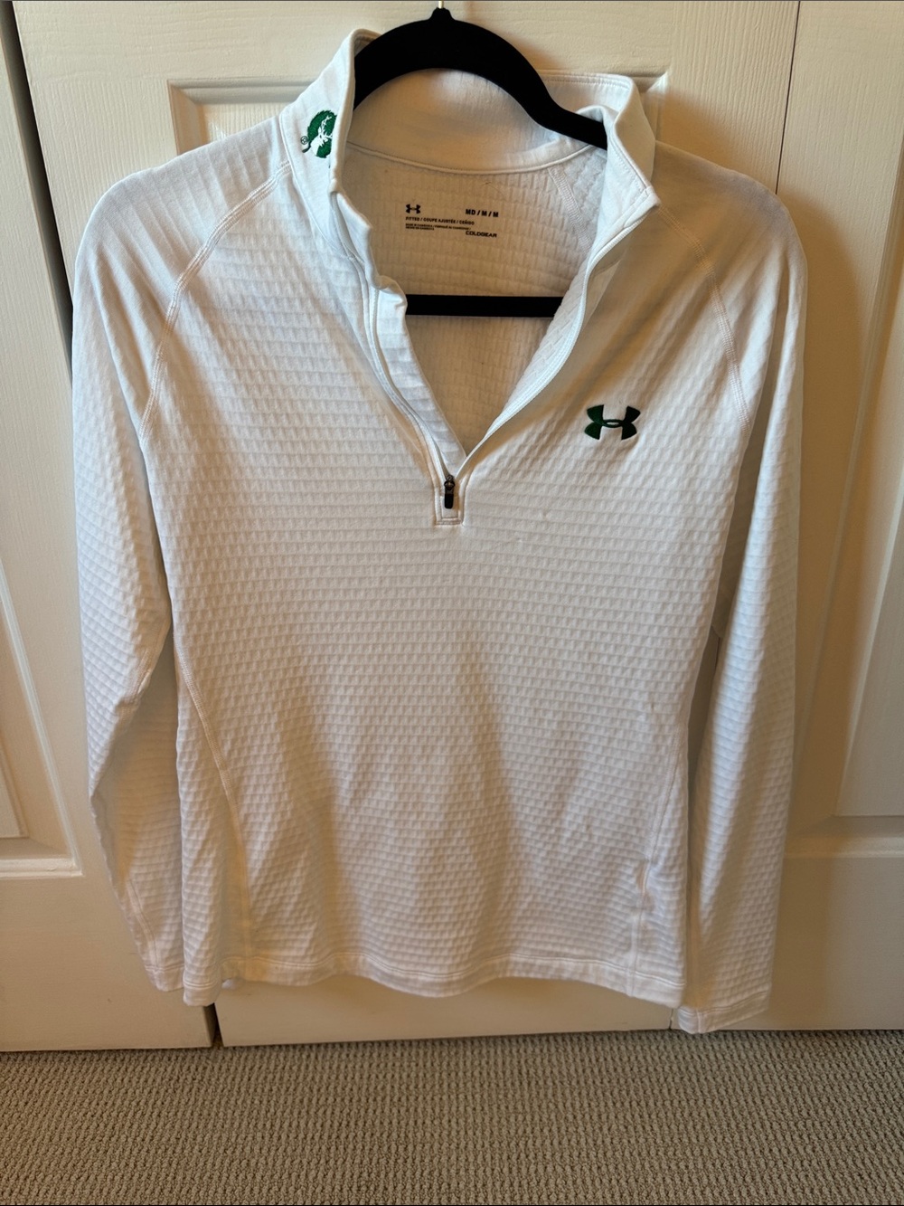 Under Armour White Quarter-Zip Polo with Green Logo